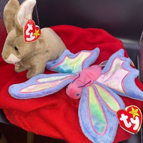 Ty BB Nibbly the bunny and rare Flitter the butterfly